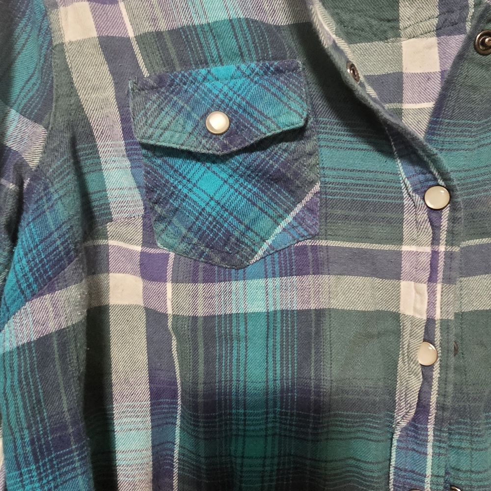 Mossimo Supply Co. Blue, Green, and Purple Plaid Shirt. Long Sleeve Flannel.